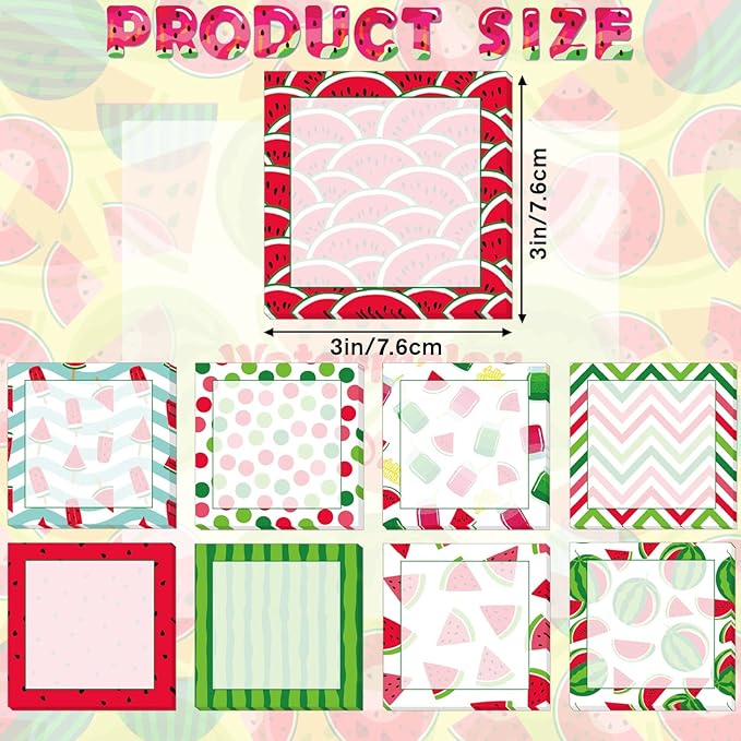 9 Pieces Summer Watermelon Sticky Notes Adhesive Cute Watermelon Memo Notes 3 X 3 Inch Self-Stick Note Pads for School Office Home Supplies Students Teachers Presents, 9 Styles