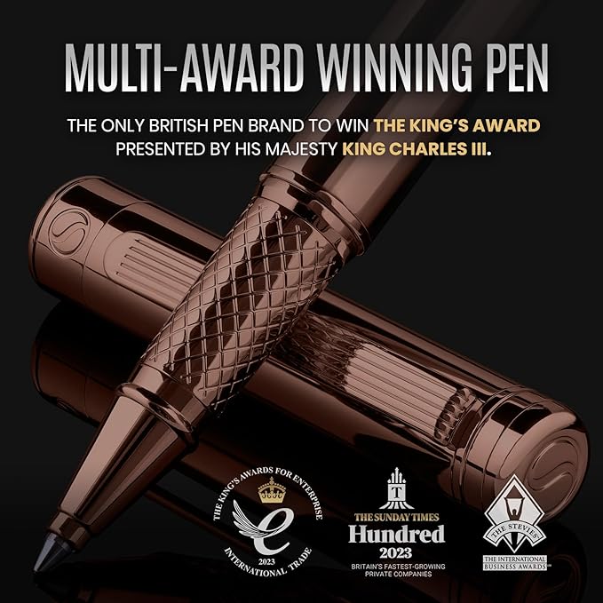 Scriveiner Rose Gold Rollerball Pen - Stunning Luxury Pen, Schmidt Ink Refill, Best Roller Ball Gift Set for Men & Women, Professional, Executive Office, Nice Pens