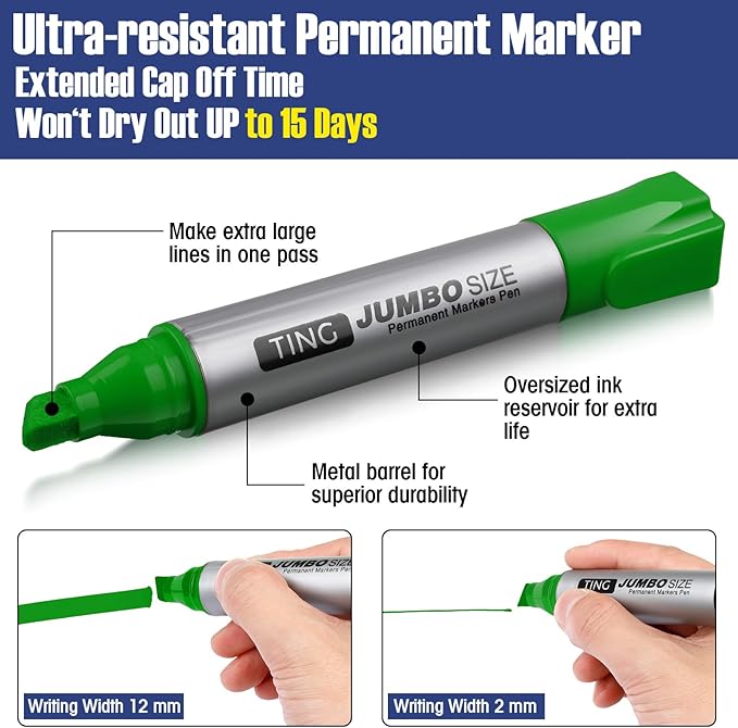 Fuutreo 16 Pcs Jumbo Size Permanent Markers Bulk Large Chisel Tip Permanent Markers Thick Waterproof Jumbo Pens Set Huge Poster Supplies(Rainbow)