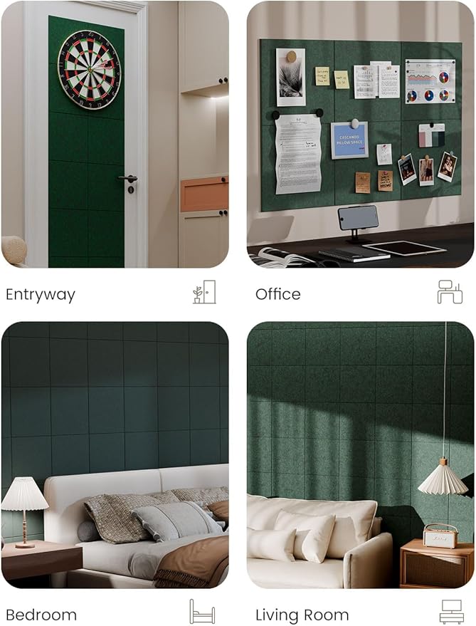 Bumusty Large Cork Board 36"x24" Alternative - 6 Pack Felt Wall Tiles with 40 Safe Removable Adhesive Tabs, 30 Pushpins, Cork Boards for Walls Pin Board Bulletin Board Office Decor (Aurora Green)