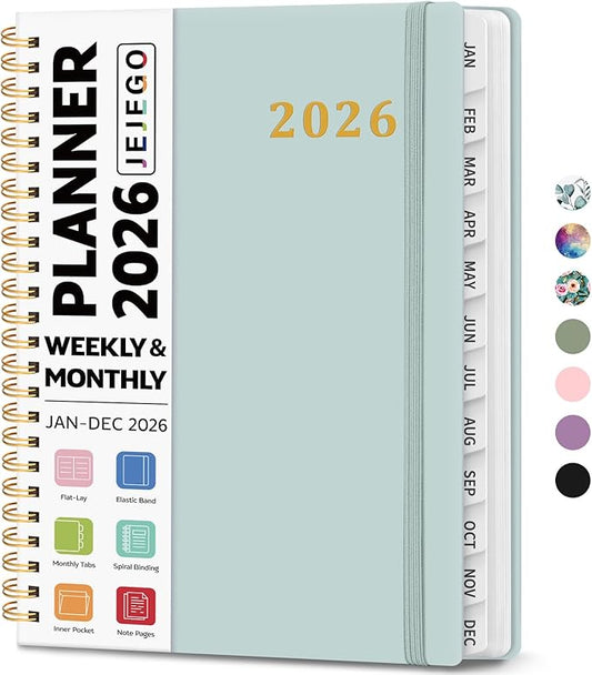 2026 Planner, Weekly and Monthly Calendar Planner Book, January 2026 - December 2026, Hardcover Spiral Planner with Monthly Tabs, Notes Pages, Perfect for Women & Men, A5 (6.4" x 8.5") - Grey Blue