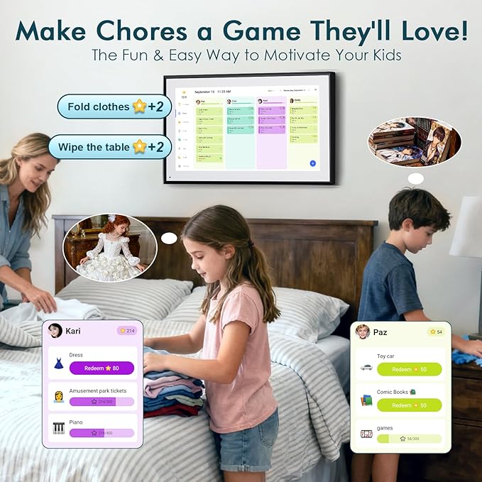 Digital Calendar 15.6 Inch Electronic Wall Calendar and Chore Chart 1920 * 1080P IPS Touchscreen Wall Smart Weekly and Monthly Planner for family Meal Planning Gift for Women