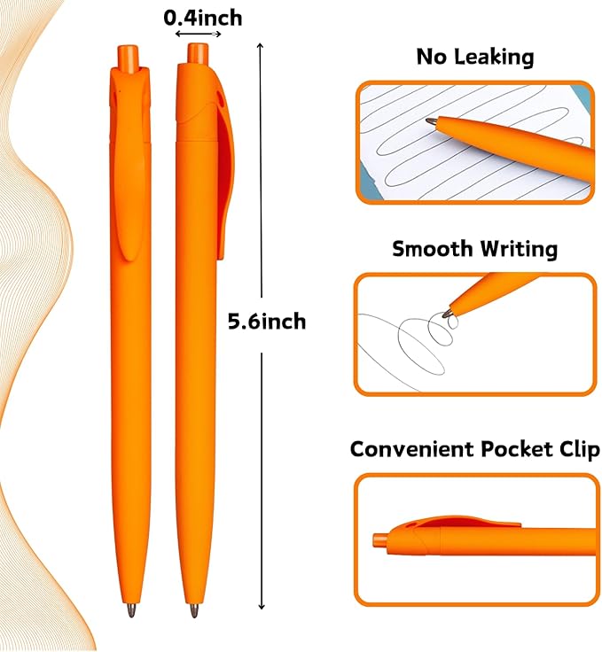 BallPoint Pens, 50 Pack (BLACK Ink),Bulk Pens, Orange Barrel, Click Pens for Office Home and School, Retractable Ballpoint Pens, Medium Point, 1.00MM (Orange)