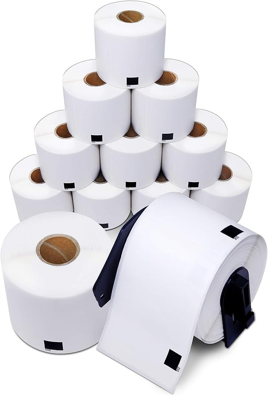 Aegis Adhesives - Compatible Labels Replacement for Brother DK-1202 (2.4" X 3.9") Shipping & Postage, Use with QL Label Printers - 12 Rolls + 1 Frame