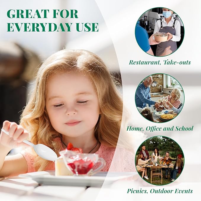 FOCUSLINE 2000 Pack White Plastic Spoons Bulk, Heat Resistant Disposable Teaspoons, Plastic Silverware for Take out Restaurants, Parties, Picnics, Travel & Any Events
