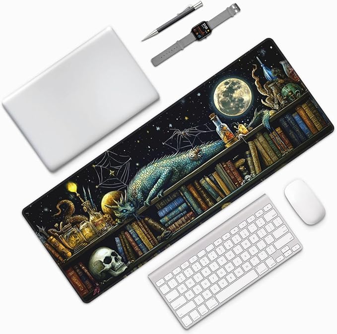 Dragon Mystical Mouse Pad 31.5 X 11.8 Inch Big Desk Rubber Base Stitched Edges Keyboard Pad XXL Mouse Mat for Home Game and Office