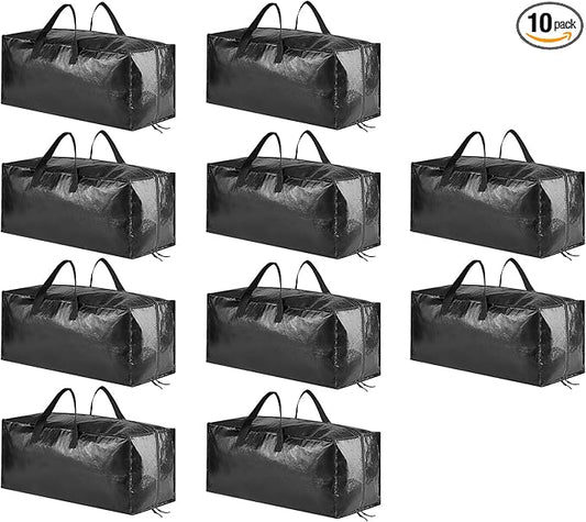 SpaceAid Heavy Duty Moving Bags, Extra Large Storage Totes W/Backpack Straps Strong Handles & Zippers, Alternative to Moving Boxes, Packing & Moving Supplies, Black (10 Pack)