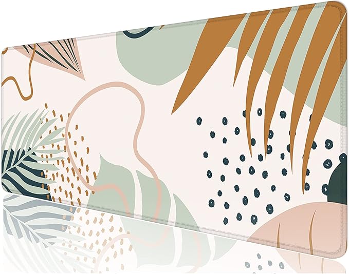 Desk Mat, 32" x 12" XXL Extended Large Gaming Mouse Pad, Desktop Decor Desk Pad, Cute Men Women Office Supplies and Accessories, XL Mouse Mat for Laptop & Keyboard, Boho Leaves
