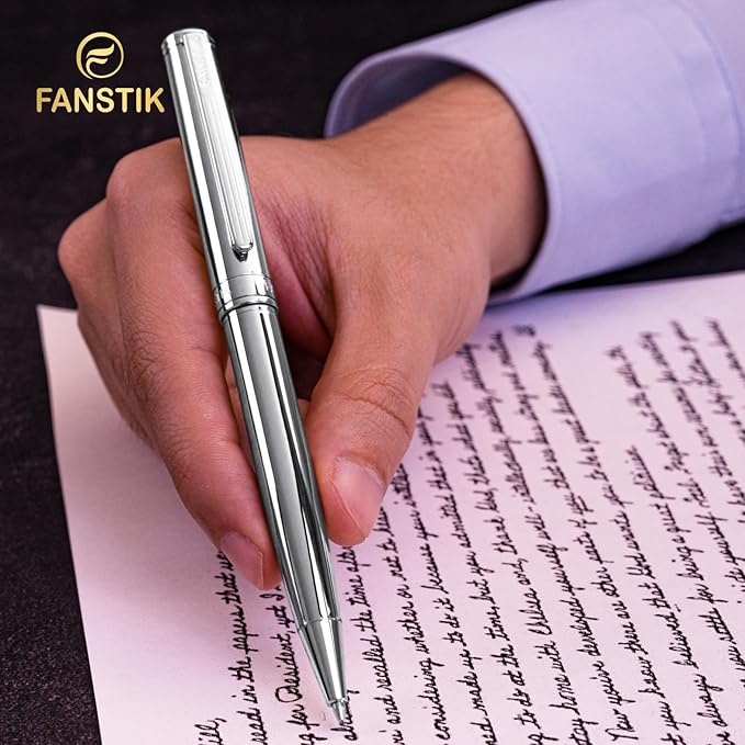 Customized Silver Luxury ballpoint pen (Made In USA) fancy gift set for women, Chrome Finish, Professional executive pen gift set for men (Lux Custom-BallPoint Silver)