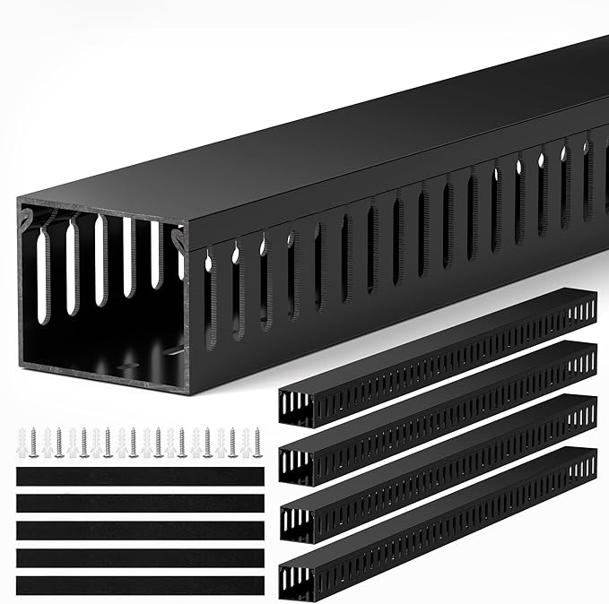 ZhiYo H2in x W2.4in Professional Server Rack Cable Management Raceway, 95in (4X L23.6in) Cable Raceway Kit, Electrically Safe PVC, Open Slot Wire Hider for Under Desk/Computer/Network Cords