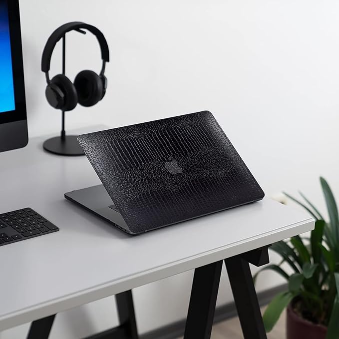 DTangLsm Compatible with MacBook Air 13 inch Case 2025 2024-2022 M4 A3240 M3 A3113 M2 A2681, Crocodile Skin Alligator PU Leather Hard Shell Case and Keyboard Cover, Black