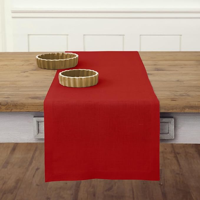 Solino Home Linen Red Table Runner 72 Inches Long - 100% Pure Linen 14 x 72 Inch Table Runner for Christmas, Holiday, Winter - Fete