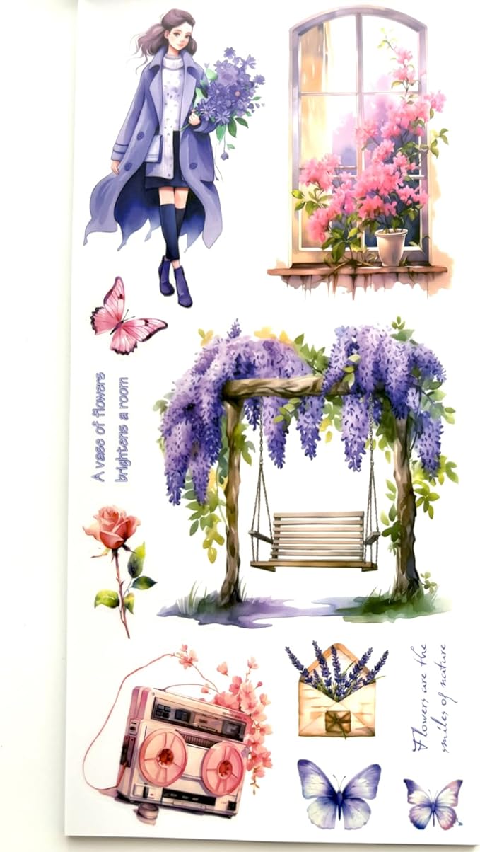 Aesthetic Journaling Sticker Books for Adults - Pre-Cut Scrapbook Stickers Vintage 20 Sheets Junk Journal Supplies Watercolor Scrapbooking Stickers Planner Cottagecore Decorative DIY Arts Craft Making