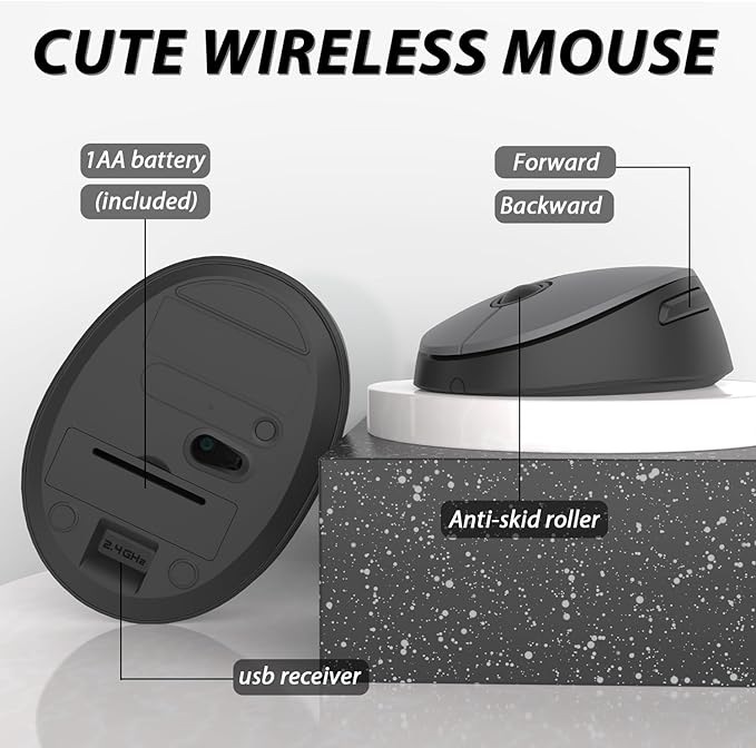 Wireless Keyboard and Mouse, KOOTOP Cute Keyboard and Mouse, 2.4G Wireless Keyboard with Retro Round Keycap for PC, Mac, Laptop,Tablet,Computer Windows (Grey)