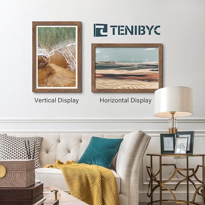 12x18 Walnut Picture Frame Set of 3 with HD Glass - Natural Brown, Solid Wood Poster Frame, Wall Hanging