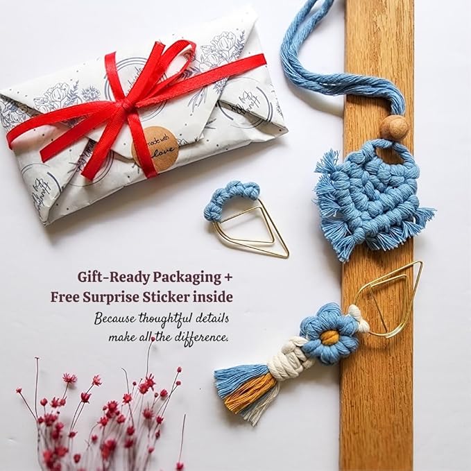 Set of 3 Whimsical Bookmark | Book tabs Classroom Must Haves Crochet Flower Bookmark Paper Clips Bullet Journal Tassels for Bookmarks Cute Things Teacher Must Haves