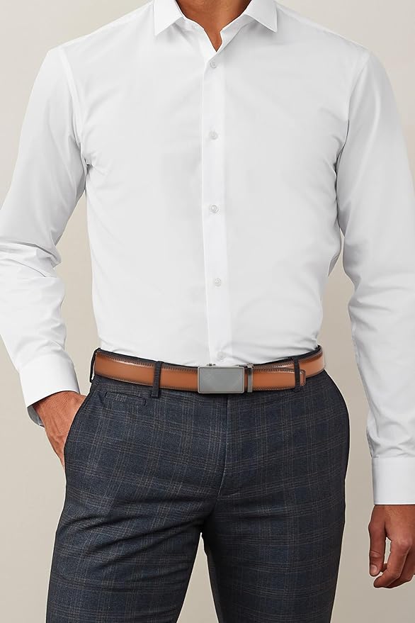 CHAOREN Mens Belt - Mens Ratchet Belt Leather 1 3/8" for Dress Pant - Micro Adjustable Belt Fit Everywhere