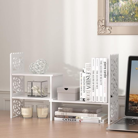 Jerry & Maggie - WPC Desktop Organizer White Office Storage Rack Shelf | Birthday Gifts - Toy - Home Decor | Free Style Rotation Display Modern Luxurious Stand Shelf (White)