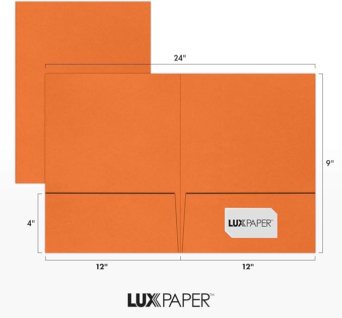 LUXPaper 9" x 12" Presentation Folders | Two Pocket | Mandarin Orange | 100lb. Cover | 25 Qty