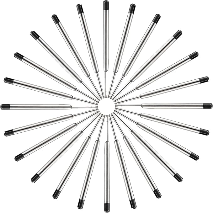 HeTaoCat Black Ink Refill Pack of 5, Replaceable Ballpoint Pen Refills, Medium Point Metal Refil (Black)