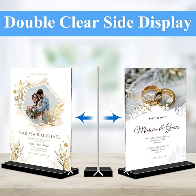 Acrylic Sign Holder 5x7, 6-Pack Plastic Clear Vertical Double-Sided Menu Display Stand with Double-Sided Display, Perfect for Restaurants, Offices, Exhibits