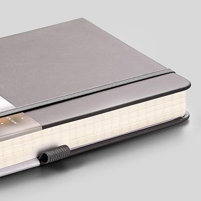 EMSHOI Graph Paper Notebook 256-Page A5 Grid Journal, PU Leather Hardcover 120gsm Thick, Bleed-Resistant Paper, Portable 5.75” x 8.38” Size for Work, Math, Engineering– Dark Grey