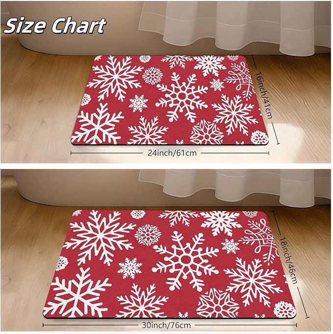 InterestPrint Christmas Red Door Mat Xmas Snowflakes Doormat Washable Floor Mats Outdoor Indoor Non-Skid Area Rug Entry Doormat for Bedroom Living Room Kitchen Nursery, 16" x 24" Inch