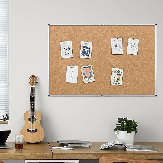 VIZ-PRO 72" x 48" Large Cork Bulletin Board, Foldable & Wall-Mounted Notice Pin Board with Silver Aluminum Frame, for School Home Office - 6' x 4' Corkboard