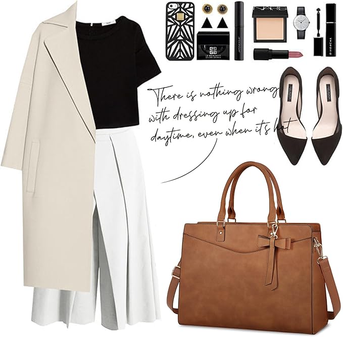 RAINSMORE Laptop Bag for Women 15.6 Inch PU Leather Laptop Tote Bag Professional Business Office Briefcase Waterproof Work Bag Computer Tote Bag Large Lightweight Handbag Shoulder Bag