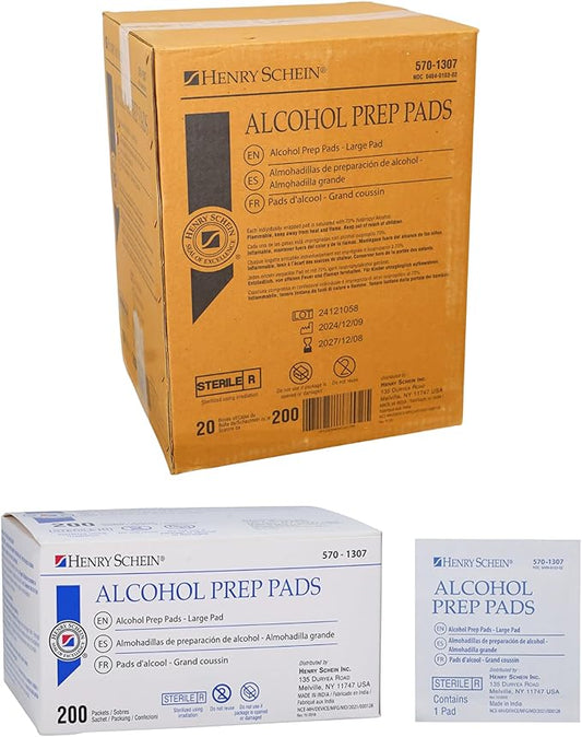 Large Alcohol Prep Pads (Case of 20 Boxes, 4,000 Total) – 70% Isopropyl Alcohol Wipes, Individually Wrapped – 2-Ply, Textured – Skin Prep Alcohol Swabs – Sterile Pads