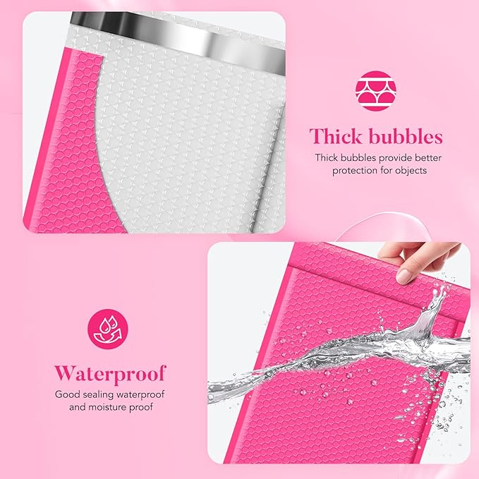 Fuxury Large Bubble Mailers 10.5x16" 40 Pack Self Seal Pink Padded Envelopes Waterproof Mailing Envelopes Bubble Padded Mailers for Packaging, Small Business #5