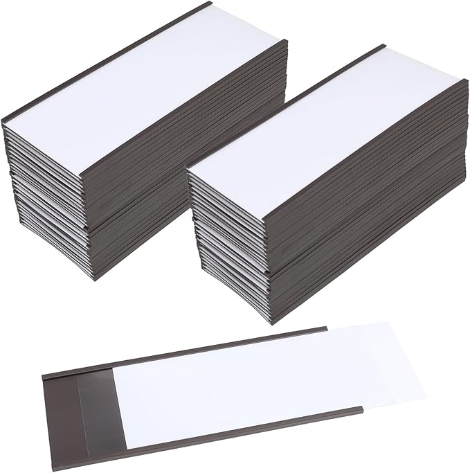 Eeoyu Magnetic Label Holders with Magnets Magnetic Data Card Holders with Clear Plastic Protectors for Metal Shelf, Whiteboard, Set of 50 (3 x 8 Inch)