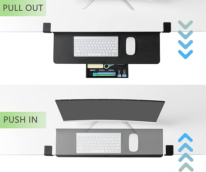 ETHU Keyboard Tray Under Desk, 26.77" X 11.81" Large Size Keyboard Tray with C Clamp-on Mount Easy to Install, Computer Keyboard Stand, Ergonomic Keyboard Tray for Home and Office (Black)