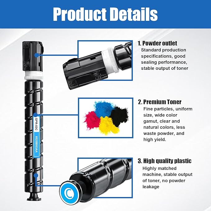 Toner Cartridge for Canon GPR-53 GPR 53 for ImageRunner Advance Advance iR-ADV C3325 C3330 C3525 C3530 C3025 High Yield (4 Color)