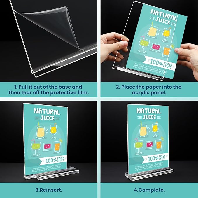 Acrylic Sign Holder, 5x7, 15 Pack Vertical Clear Table Menu Display, Double Sided, Plastic Stand, Suitable for Restaurants, Office, Store, Fair