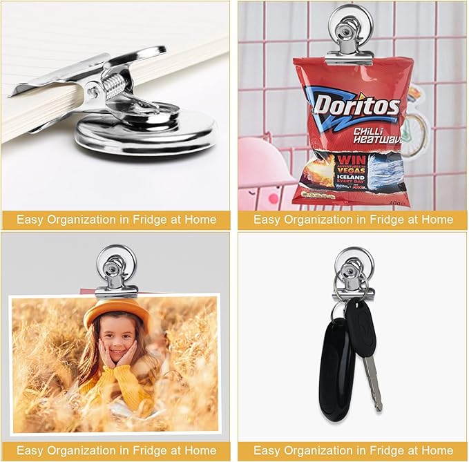 VNDUEEY 20 Pack Silver Magnetic Clips for Refrigerator, Strong Fridge Magnets Heavy Duty Magnet Clips Whiteboard Magnets, Magnetic Clips for Home School Office