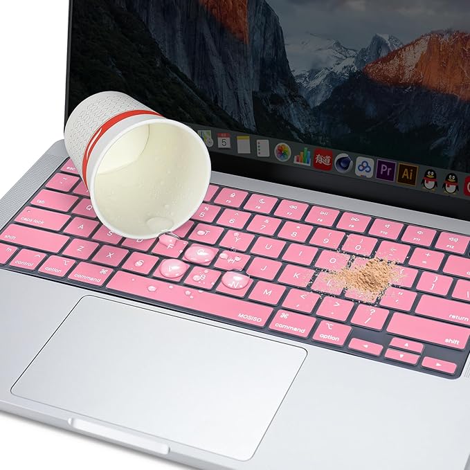 MOSISO Keyboard Cover Skin Compatible with MacBook Air 15 inch M3 A3114 M2 A2941/Air 13.6 A3113 A2681/Pro 14/16 M4 M3 M2 M1, Pink