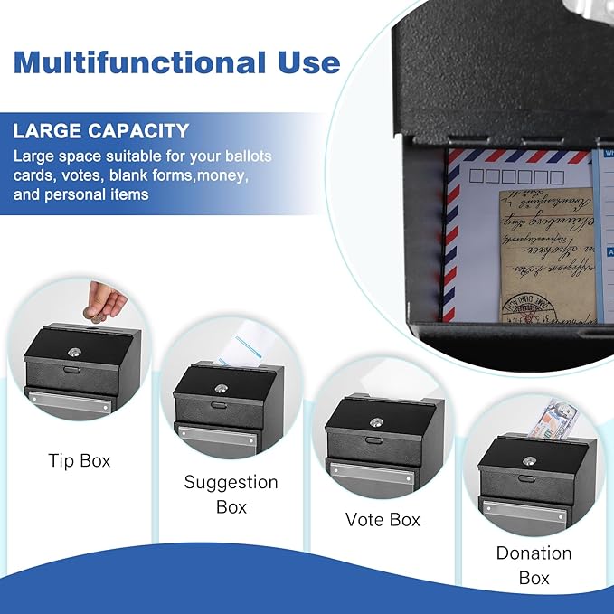 xydled Suggestion Box with Key Lock Magnetic Acrylic Sign Holder, Metal Donation Ballot Drop Box with Slot Tip Jar for Office, Fundraising, Church, School, 8.1'' x 7.1'' x 5.7'', Black