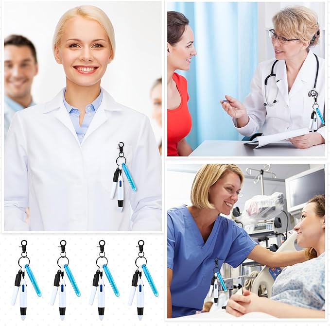 Sherr 25 Sets Retractable Nurse Pens with Mini Highlighter Permanent Marker Keychain Clip Badge Reel Pen Accessories for Nursing Students Medical Staff Office Stocking Stuffer Gift(Black Blue)