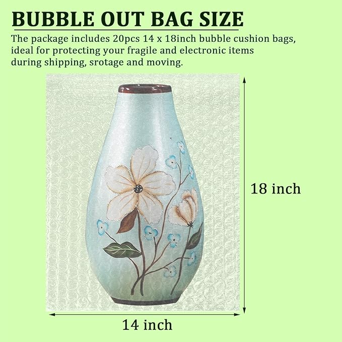 Clear Bubble Out Bags Pouches 14x18 Inch, 20 PCS Moving Supplies for Dishes, Double Walled Shockproof Bubble Cushion Wrap Bags for Storage, Shipping, Packing Supplies for Fragile Items