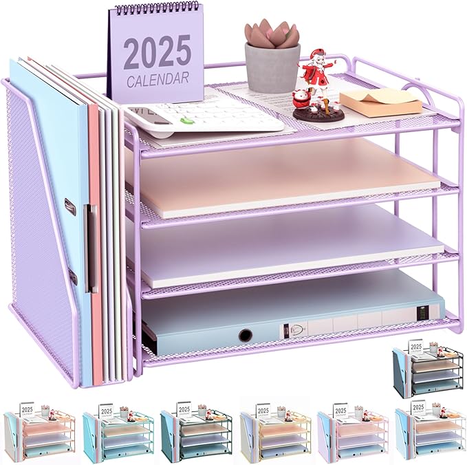 gianotter 4-Tier Paper Organizer With Magazine Holder, Desk Organizers and Accessories, Desk Accessories & Workspace Organizers, File Organizer for Office Supplies Storag (Purple)