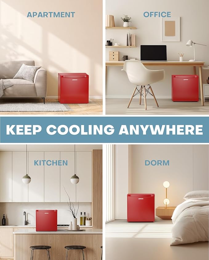 Upstreman 1.7 Cu.ft Mini Fridge with Freezer, Dorm Essentials, Adjustable Thermostat, Energy Saving, Low Noise, Single Door Compact Refrigerator for Dorm, Office, Bedroom, Red-FR17