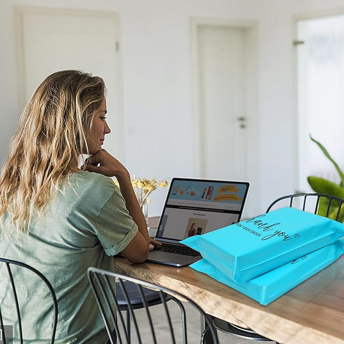 JinRuiKJ Thank You Poly Mailer 10x13 Inch 25 PCS, Shipping Bags for Clothing, Packaging Bags for Small Business, Strong Adhensive, Waterproof and Tear-Resistant Mailing Envelopes, Blue