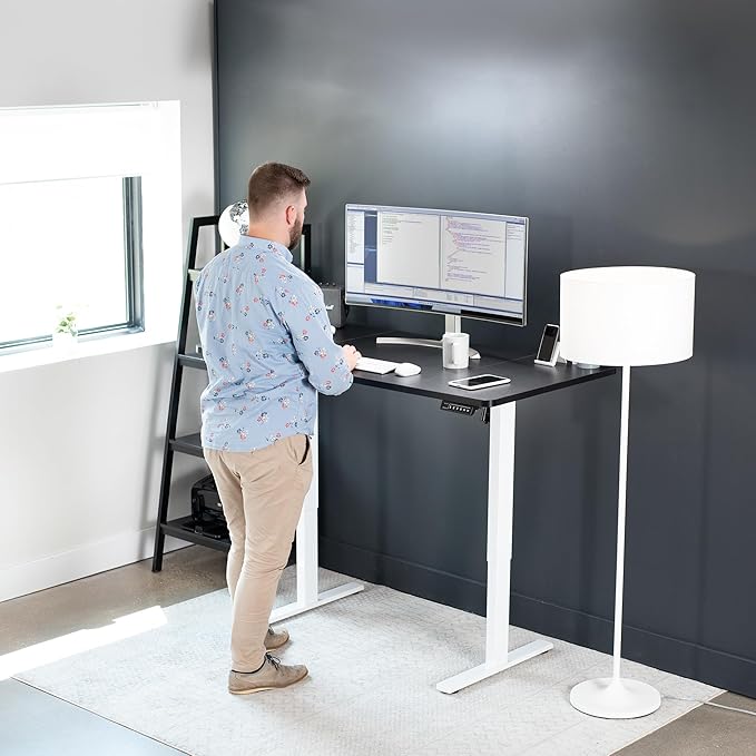 VIVO Electric 60 x 30 in Standing Desk, Memory Height Adjustment, 1B Series, Black Top White Frame, DESK-KIT-1W6B-30
