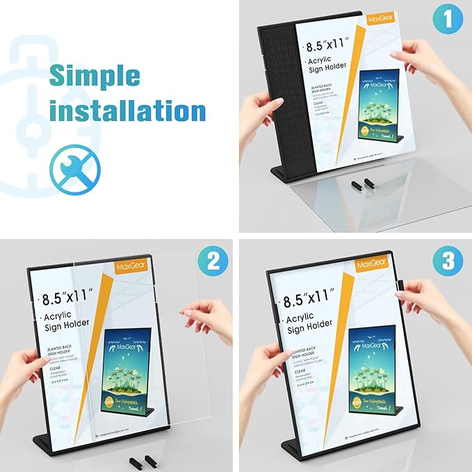 MaxGear Fall Resistant Acrylic Sign Holder 8.5 x 11 Inches 12 Pack, Slant Back Table Flyer Menu Display Stand, Heavy Duty Plastic Acrylic Sign Frame Paper Holder for Business, Store, Restaurant, Black