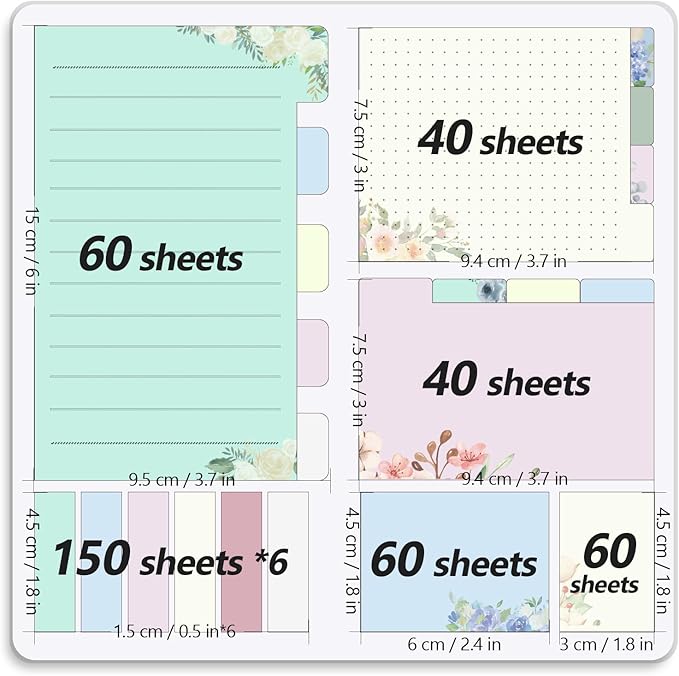 Sticky Notes Set Sticky Notes Tabs Divider Sticky Notes Planner Sticky Notes Sticky Note Dividers Tabs Book Notes Office Supplies Back to School Supplies