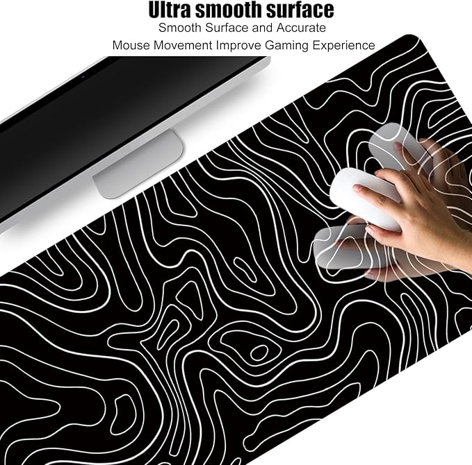 Large Gaming TOPO Keyboard Mouse Pad Black Topographic Mouse Pad with Anti-Slip Rubber Base, Extended XXL Long Gaming Mousepad Big Mouse Pads for Desk,31.5 X 11.8 Inch