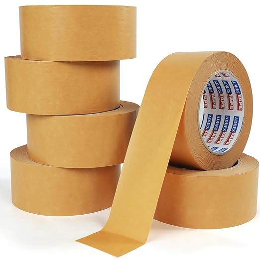 ADHES Kraft Paper Tape, 2 Inch x 44 Yards, 6 Rolls Writable & Uncoated Heavy Duty Paper Tape, Biodegradable Brown Packing Tape for Sealing, Packaging & Moving