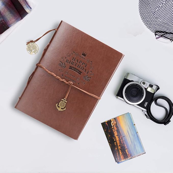 DIY Scrapbook Leather ThxMadam Vintage Scrap Book Photo Album Birthady Memories Book With 60 Black Pagse, Gift for Mum Dad Son Daughter Grandfather Grandma Girl Boy Friend Him or Her