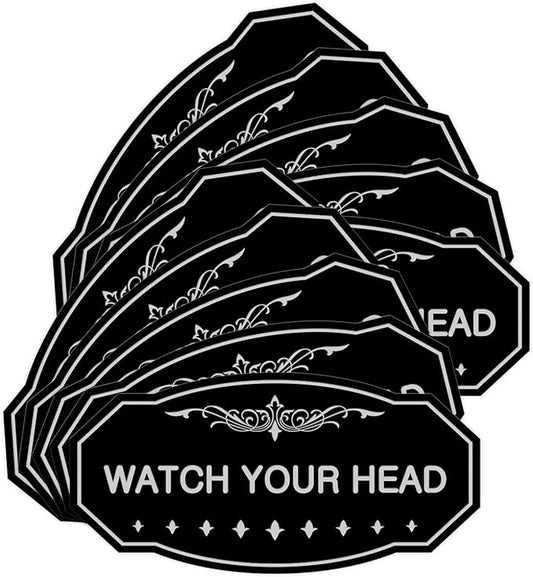 Signs ByLITA Victorian Watch Your Head Sign (Black/Silver) - Large 10 Pack